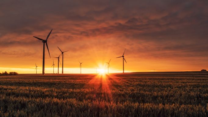 Windmills with sunset, carbon accounting