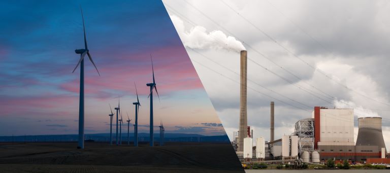 Transition from green wind energy wind turbines to polluting coal mines carbon accounting